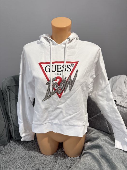 Bluza Guess Icon Logo Hoodie Biała S 100% Bawełna
