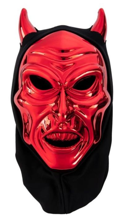 Strój Maska DIABEŁ Demon czerwony metalik karnawał bal Halloween