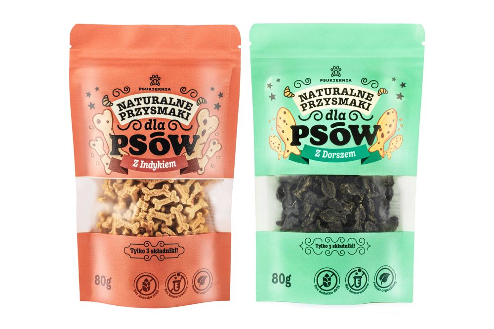 Zestaw 2 szt. naturalne przysmaki dla psów: Indyk i Dorsz