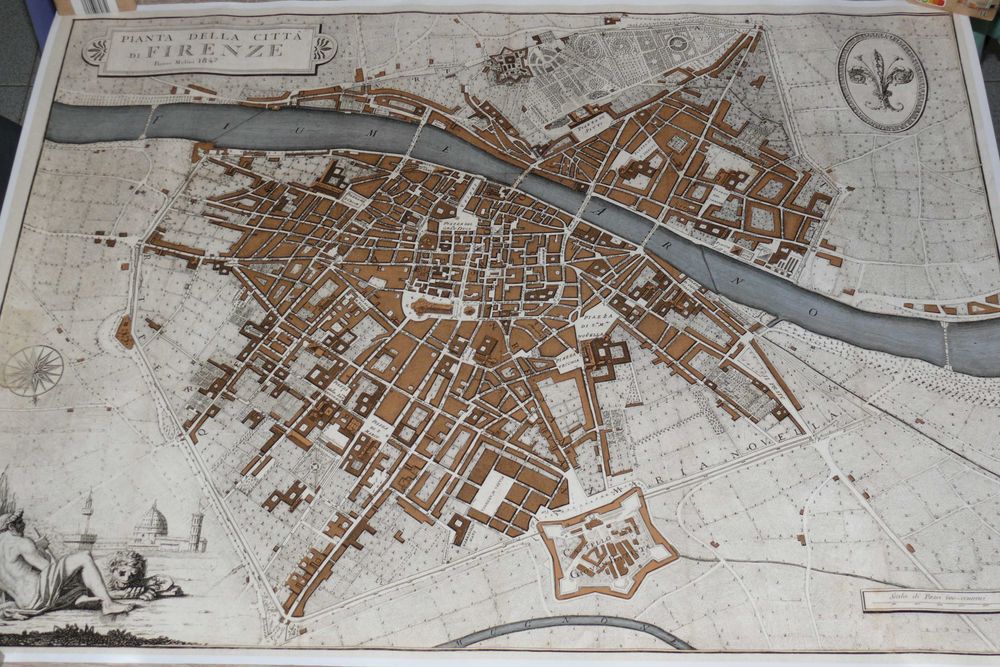 Reprodução impressa de Mapa Antigo de Florencia - Italia 1847