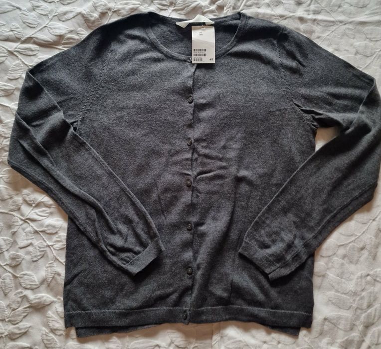 kardigan, sweterek H&M rozpinany, szary,nowy, 14l, 170
