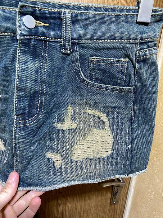 Джинсовая мини юбка distressed Y2K низкая посадка L