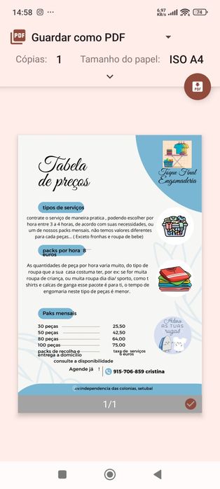 Serviço de engomadoria