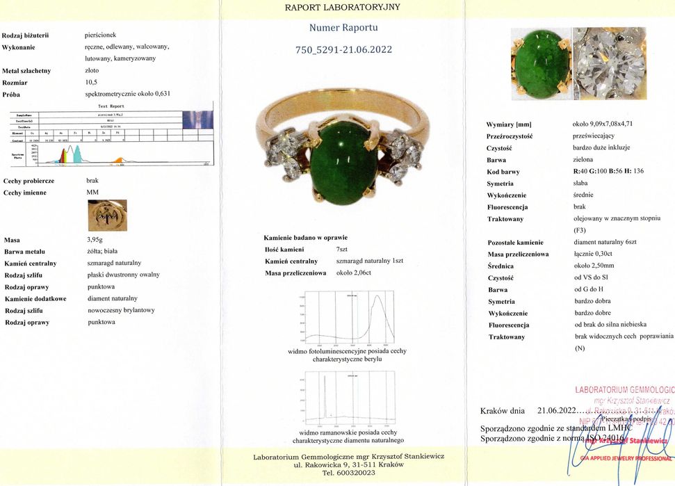 Złoty Pierścionek - 14K - 3,95g - SZMARAGD - DIAMENTY - Kraków