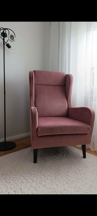 Fotel uszak welurowy, brudny róż, styl Boho/Glamour/Skandynawski