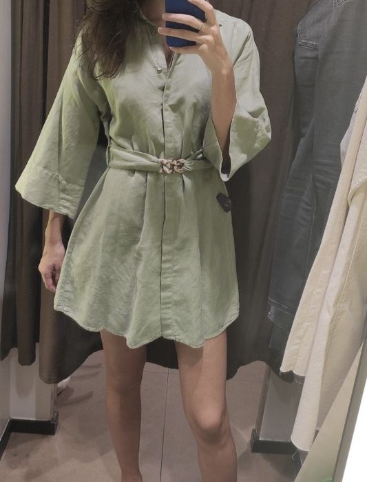 Літня сукня повсякденна Zara колір хакі льон