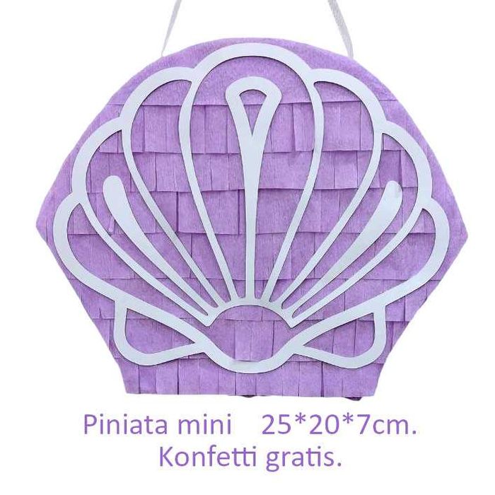 Piniata MINI (jak torebka) liliowa Muszelka / Syrenka Ariel + konfetti