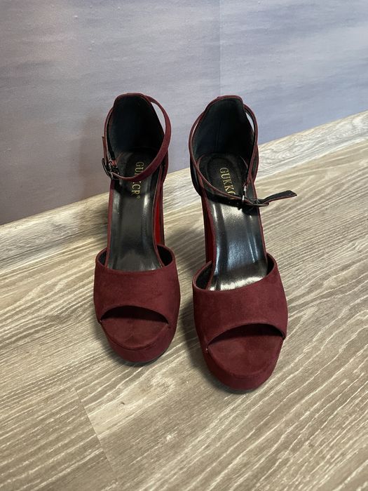 Бордовые замшевые босоножки на каблуке 12 см, размер 37