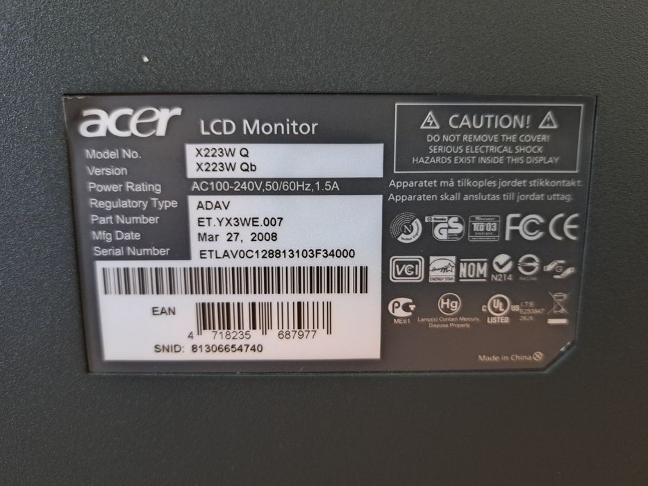 Monitor lcd Acer 22