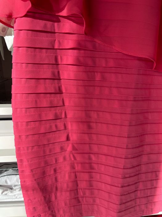 Sukienka różowa fuksja 52 Benitta z paleryną asymetryczna