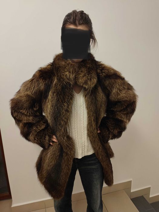 Eleganckie futro z naturalnego brązowego lisa L