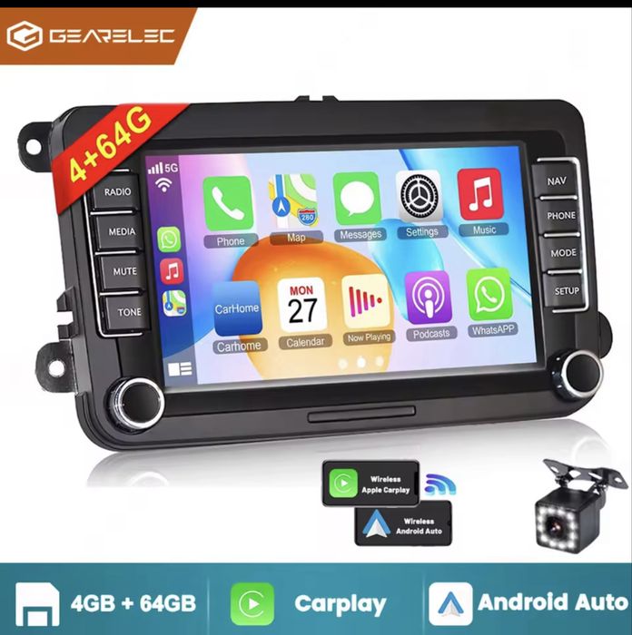 Radio Android 13 Skoda  vw passat Golf mk5 mk6 CarPlay 4/64 gb 2 din