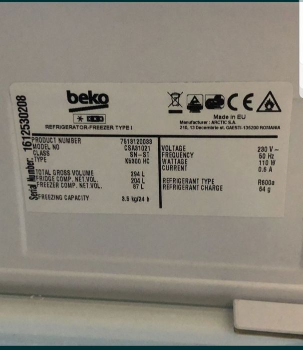 Lodówka z zamrażarką  BECO CSA 31021. Stan B.dobry