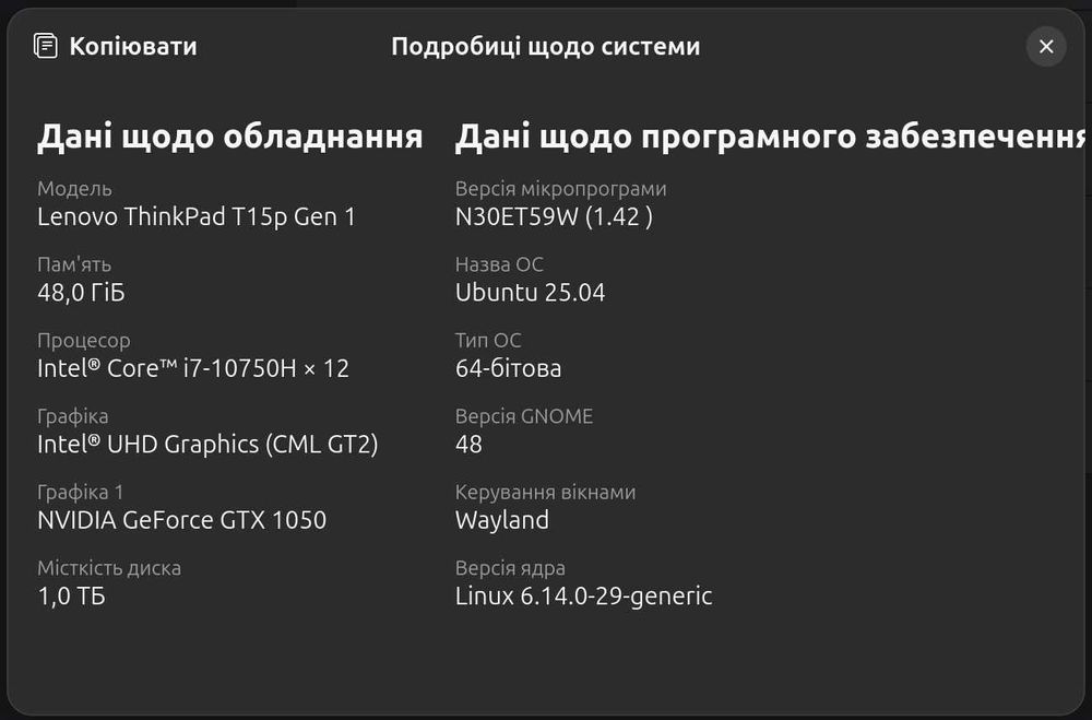Ноутбук Lenovo ThinkPad T15p Gen 1 (20TN001SRT)