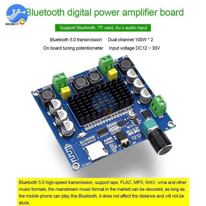 TDA7498 2*100 Вт цифровой усилитель мощности. Bluetooth 5.0 AUX, TF ...