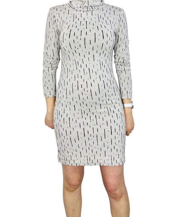 Jasnoszara sukienka z golfem i kreskami S 36