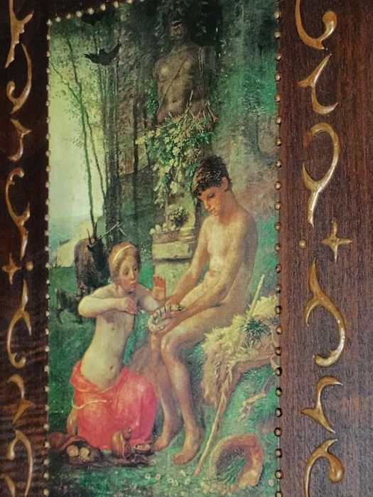 Quadro arte popular madeira com ilustração em papel