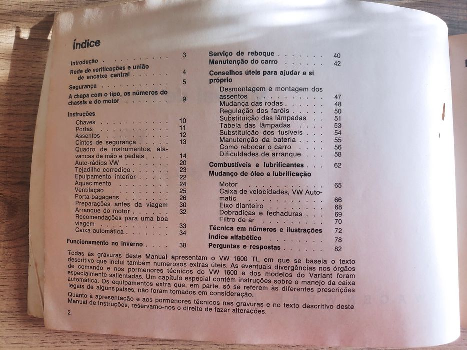 Manual de instruções VW 1600