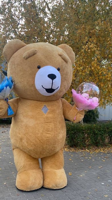 Ведмедик Тедді коричневый Аниматоры плюшевый поздравление Мишка шары