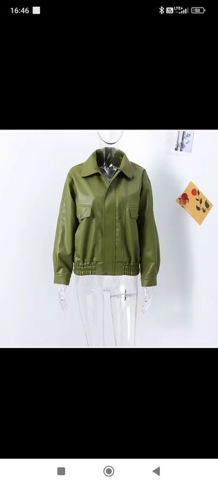 Hit kurtka over retro oliwka  khaki bomber Eco skóra ramoneska