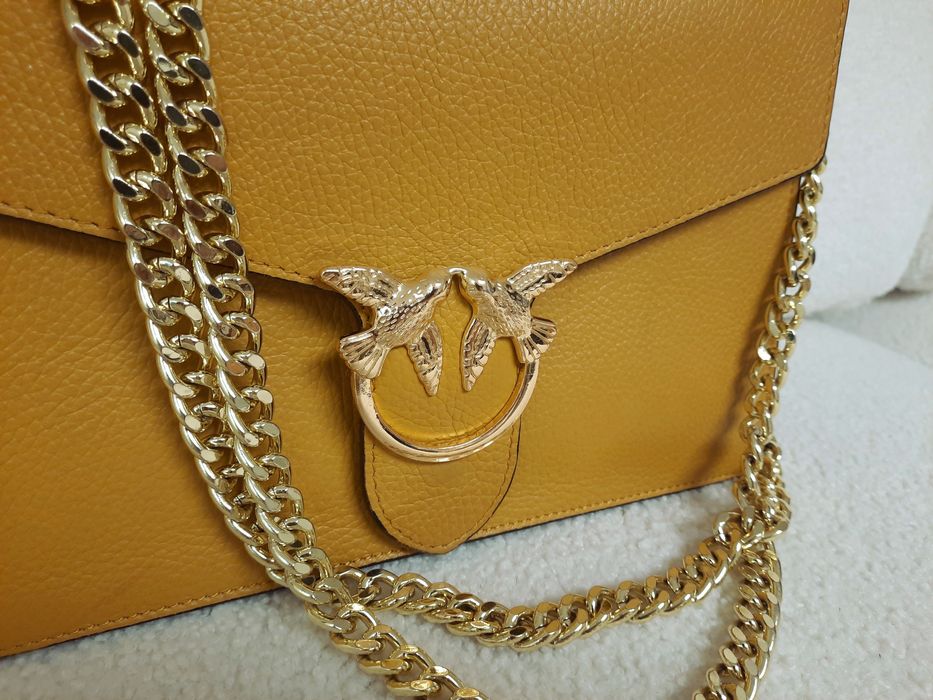 Bolsa de ombro Pinko mostarda com corrente – bom estado
