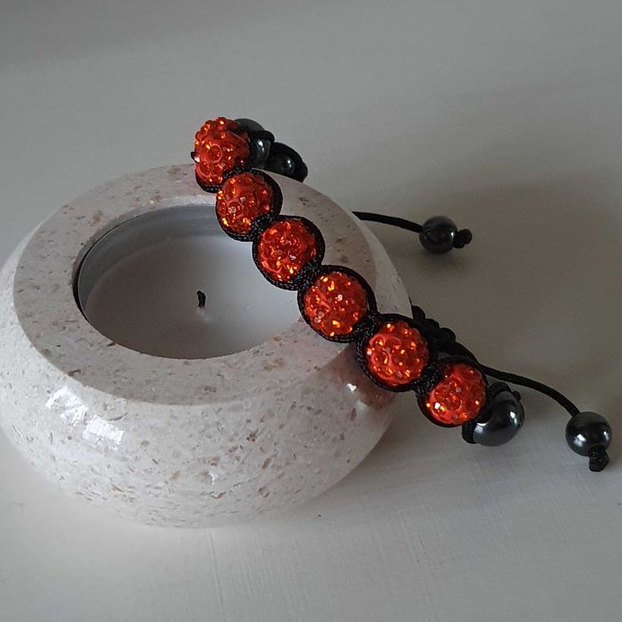 Bransoletka SHAMBALLA cyrkonie sznurek - Pomarańczowa