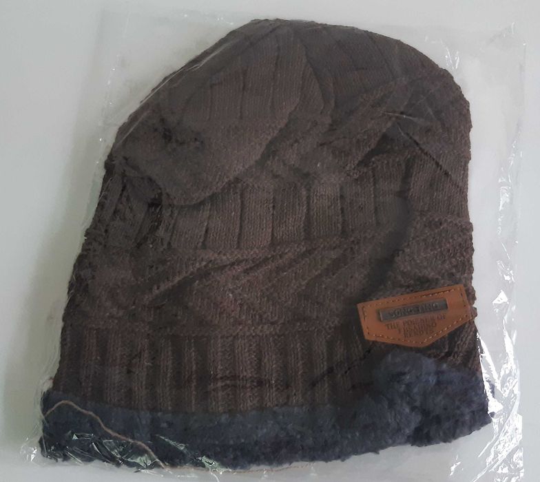 Gorro Homem Novo Quente Castanho Malha
