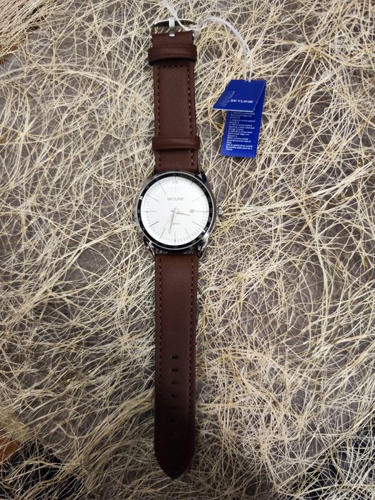 Relógio de pulso masculino, castanho em pele da Skyline