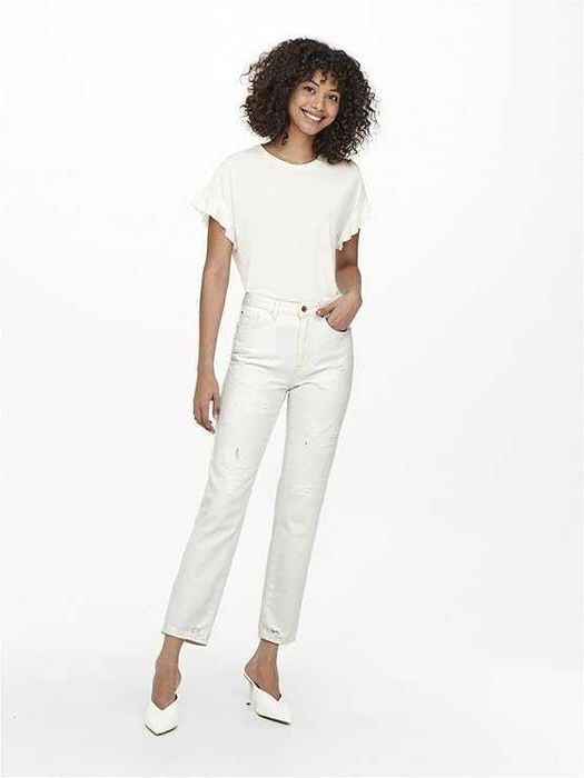 Spodnie Damskie ONLY ONLFINE LIFE 27W 32L Jeansy Ecru Bawełna