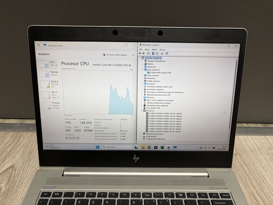 HP EliteBook 830 G6 | i5-8365U vPro | 8GB RAM | Szybki SSD NVMe | Full HD IPS | Aluminium | B&O | Stan BDB