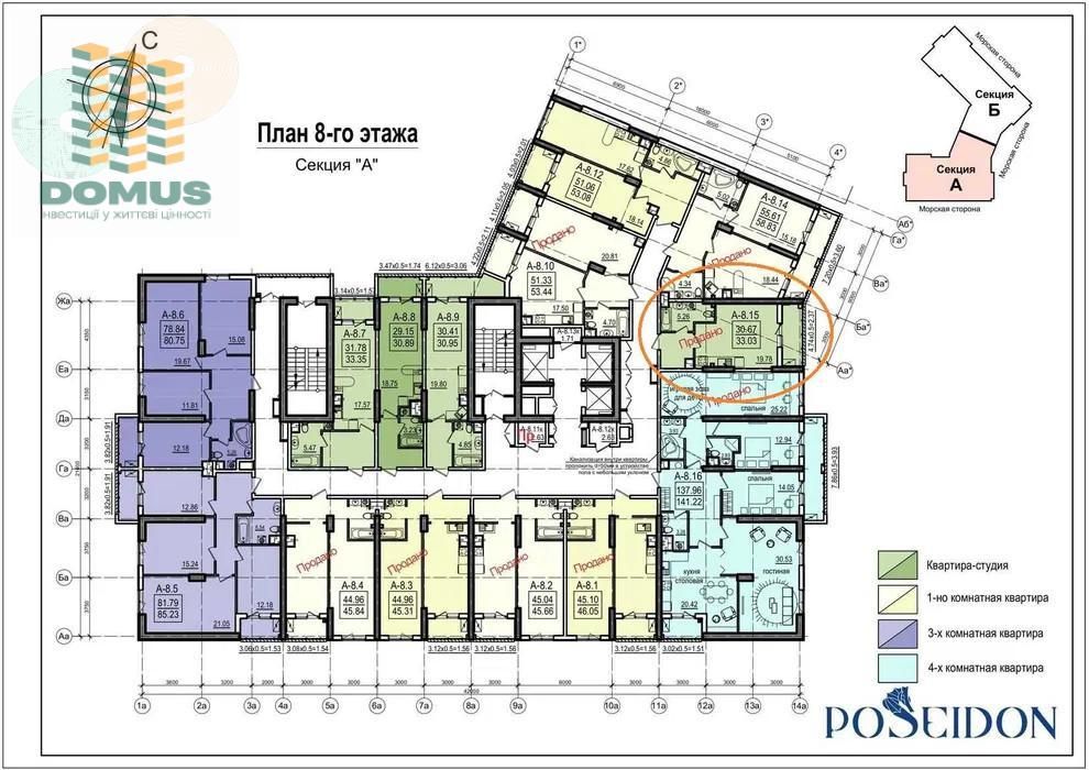 Прямое море! Продам 1 комн ЖК Посейдон! Дом сдан. Дача Ковалевского