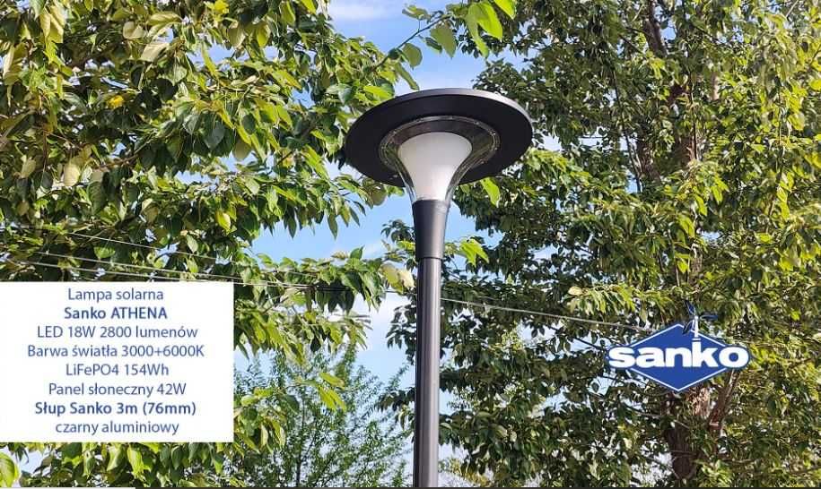 Zestaw Lampa solarna ATHENA + Słup aluminiowy czarny 3m
