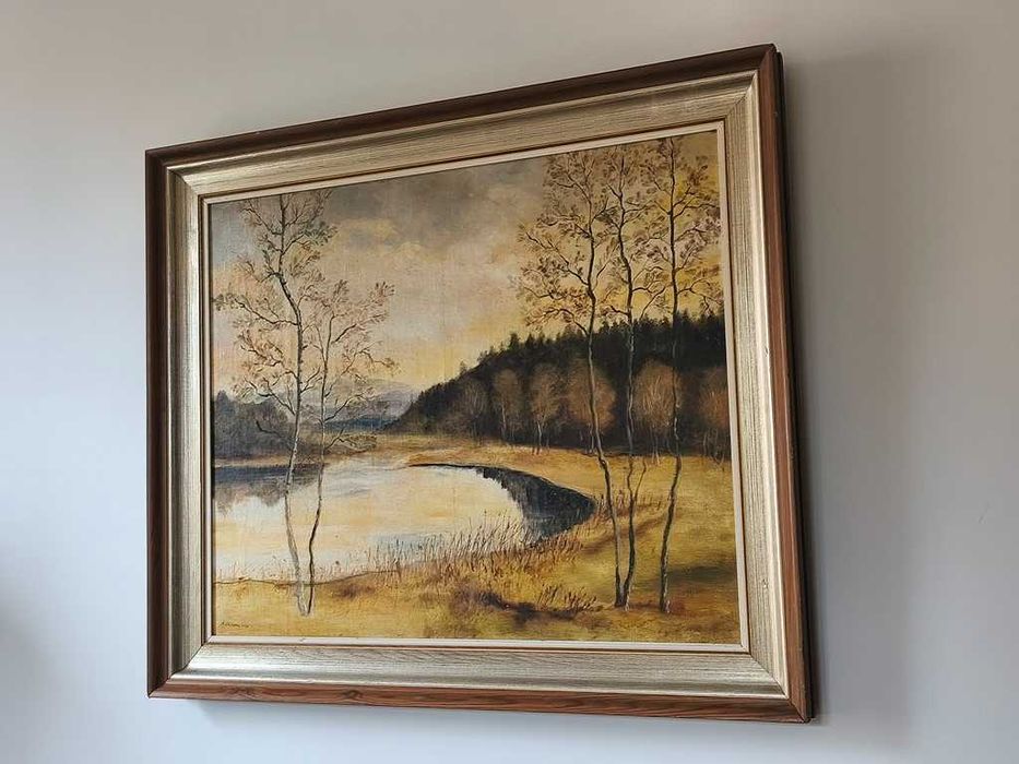 Duży obraz pejzaż jesień , olej płótno , 1964r.