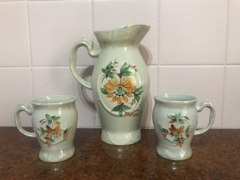 Винтажный кувшин чашка СССР перламутр роспись клеймо Полонский завод