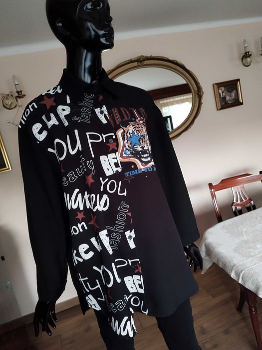 %_ITALY_koszula/ bluzka_napisy/tygrys styl kenzo - 38/44 - czarna