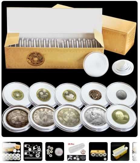 capsulas e expositores para moedas ou outros artigos