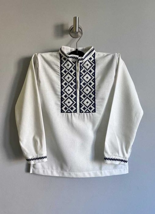 Дитяча молочна сорочка вишиванка для хлопчика з довгим рукавом шкільна