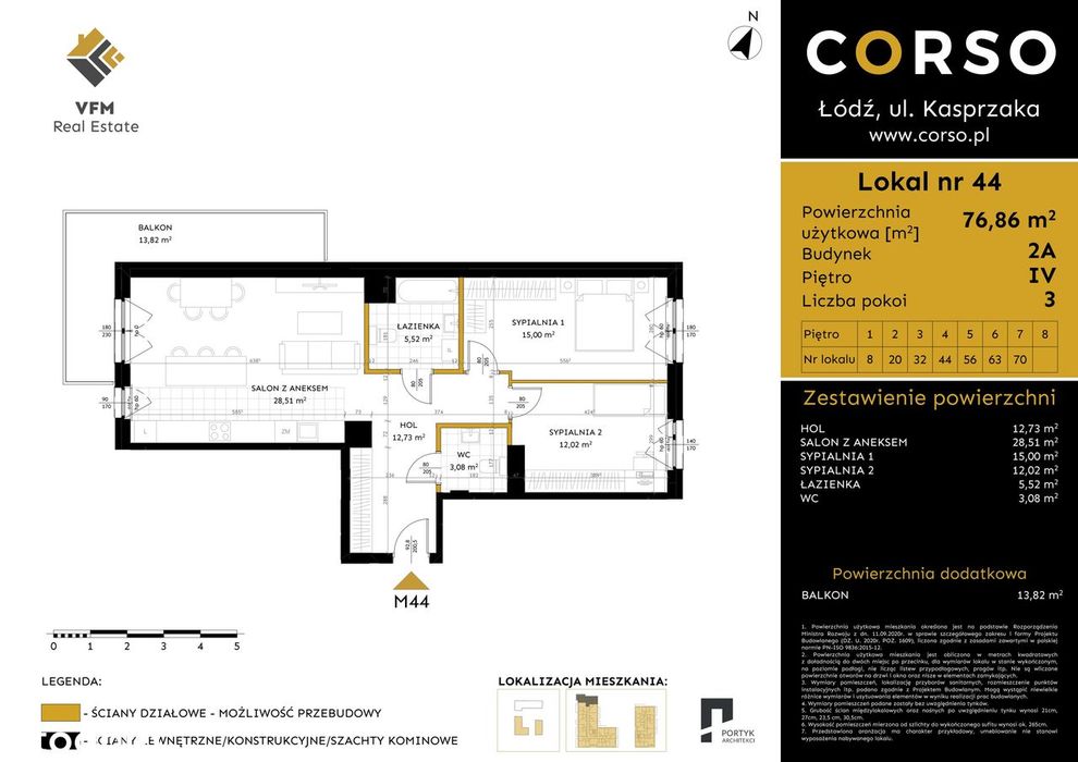 3-pokojowe mieszkanie 76m2 + balkon