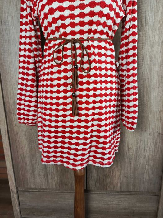Zara sukienka damska mini w kratkę czerwona retro casual 38 M