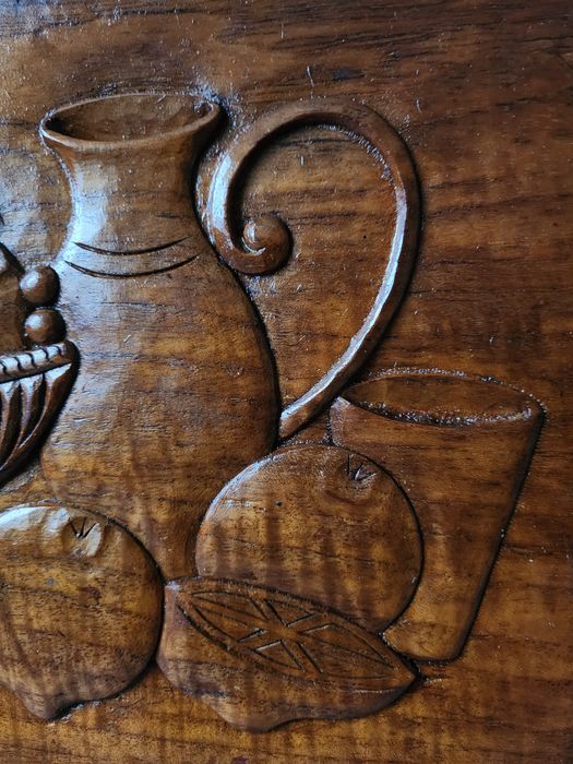 Płaskorzeźba drewno gube  Patera  z owocami SNIADANIE