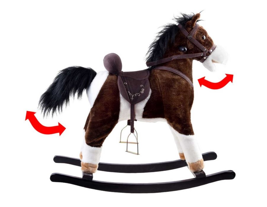 Duży konik Brązowy Koń na biegunach rży + ruchomy ogon i pysk