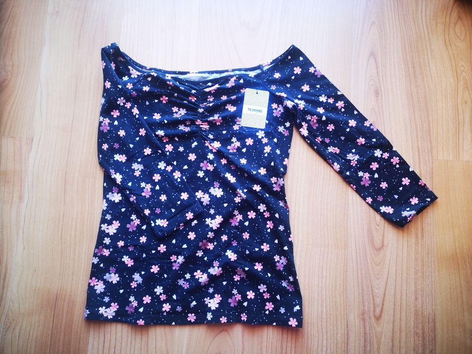 Camisola nova preta com flores,ombros de fora, mangas 3/4,Tezenis, M64551779833219124