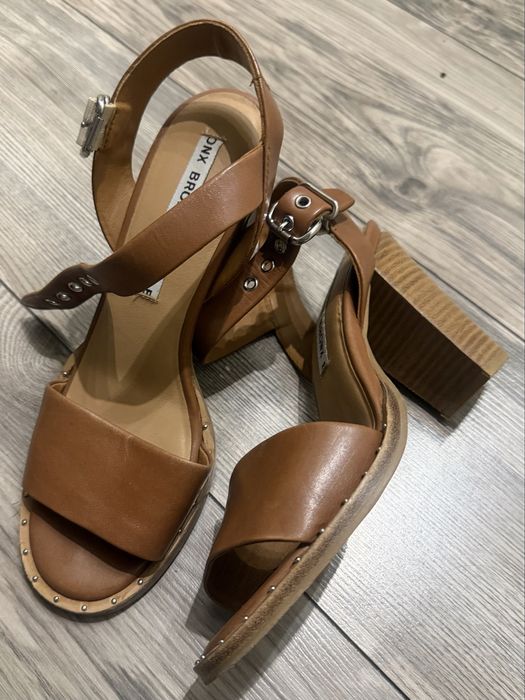 Skórzane sandały na słupku BRONX | Karmelowe / Camel | Boho | Stan bdb [rozmiar np. 38]