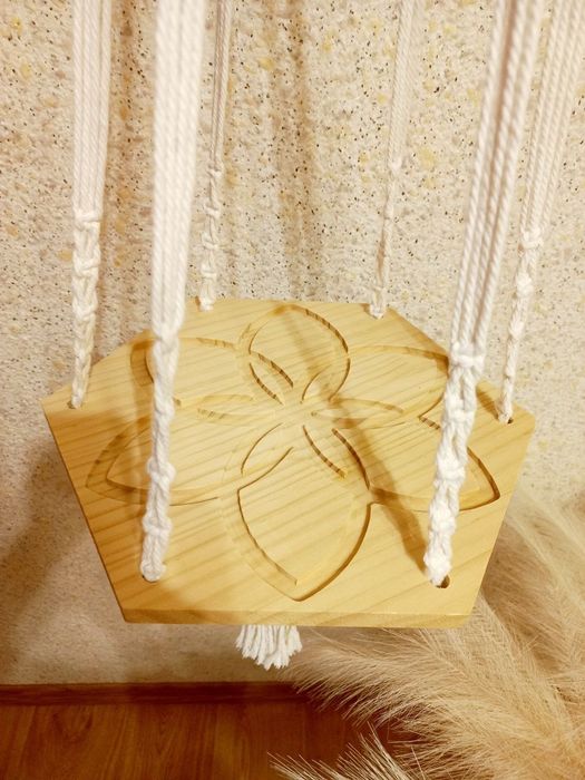 Підвісна полиця для квітів макраме бохо біла кашпо кошик плетений