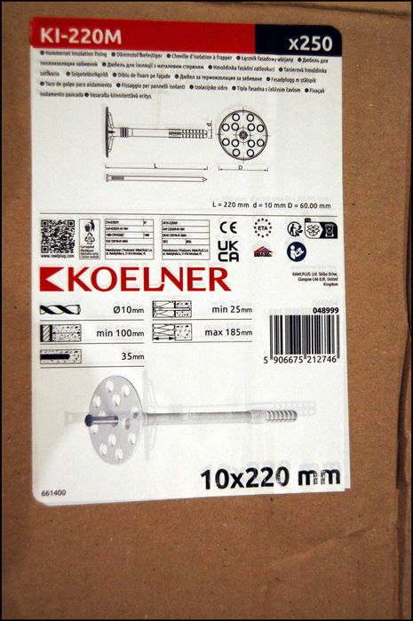 Kołki do izolacji / dyble / styropianu / wełny / Koelner 10x220