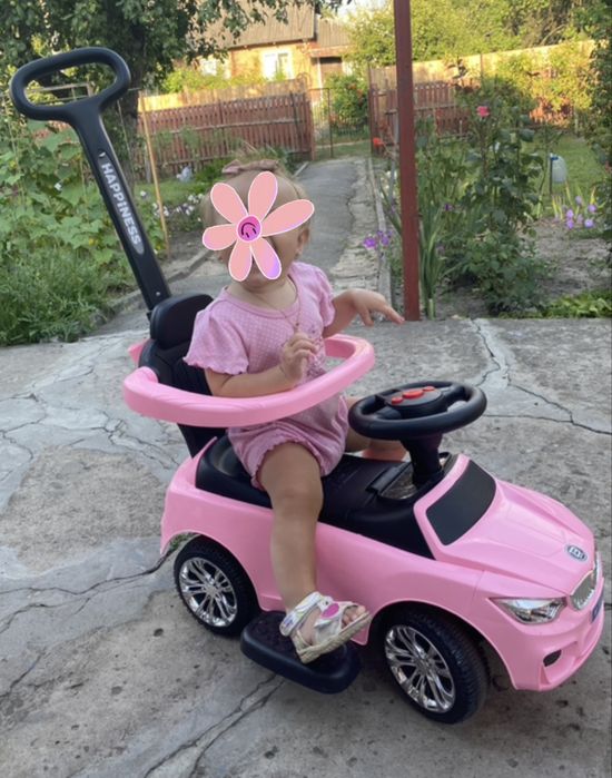 Машинка толокар з батьківською ручкою, музикальна