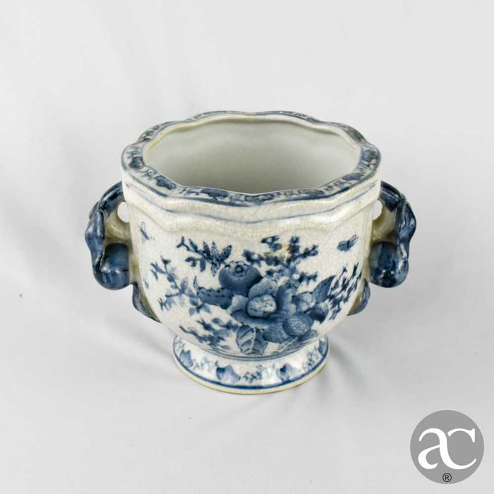 Cachepot em porcelana da China flores e Craquelê pegas forma de frutos