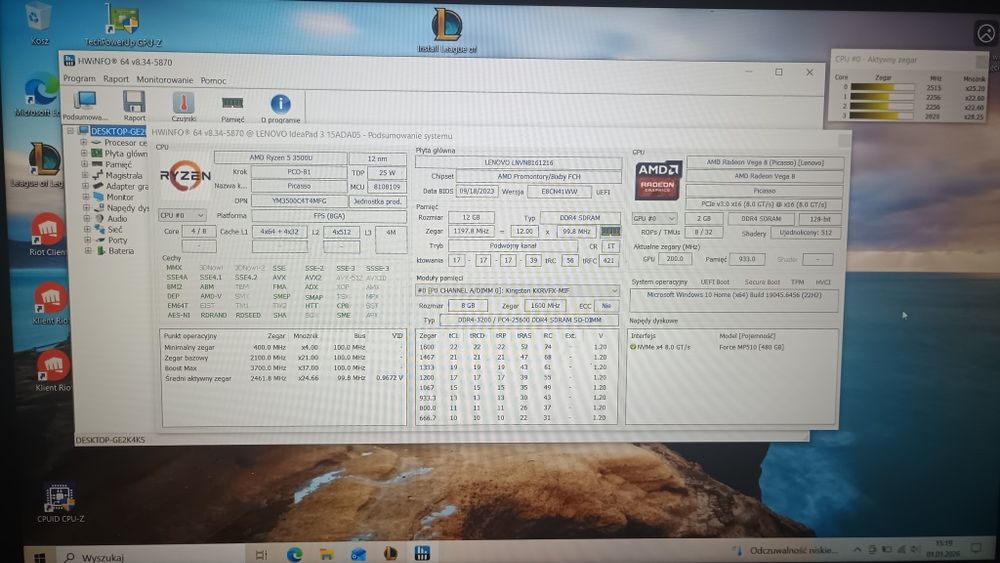 Laptop Lenovo Ideapad 3, Ryzen 5 3500U