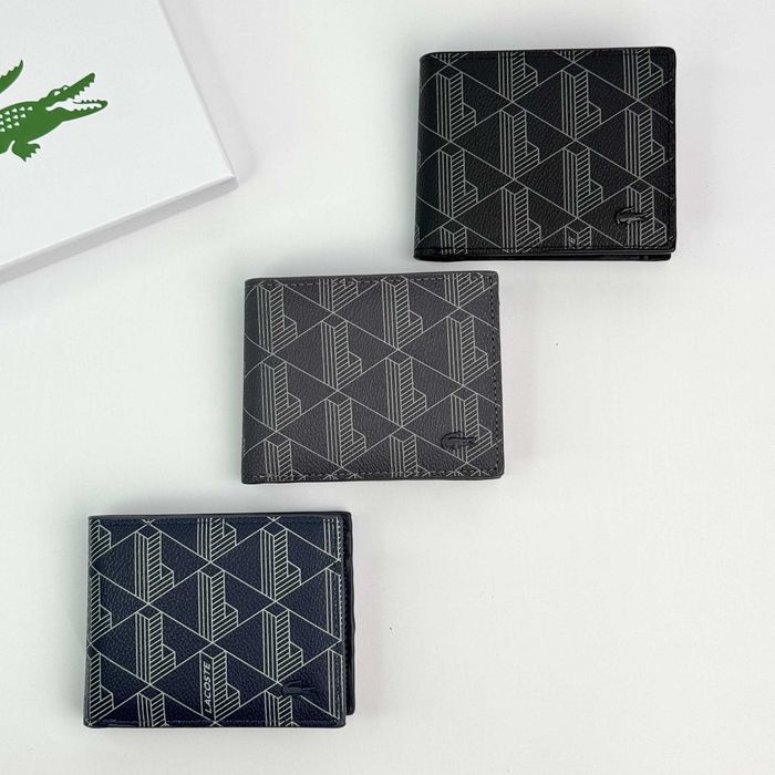 Гаманець Lacoste Monogram Wallet чорний сірий синій унісекс портмоне лакоста візитниця преміум люкс аксесуар Лакосте