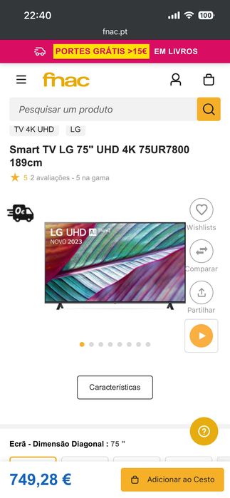 Televisão LG 75 polegadas 4k UHD smart